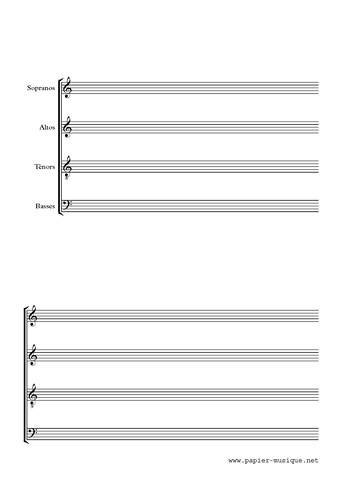 Papier musique pour quatuor vocal sans barres de mesures (P4-vx) Papier musique pour quatuor vocal sans barres de mesures