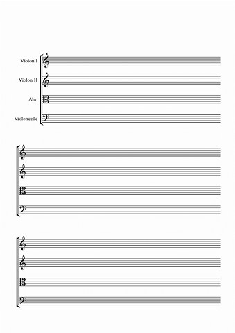 Papier musique pour quatuor à corde sans barre de mesures (P4-cordes-ssBM) Papier musique pour quatuor à corde sans barre de mesures