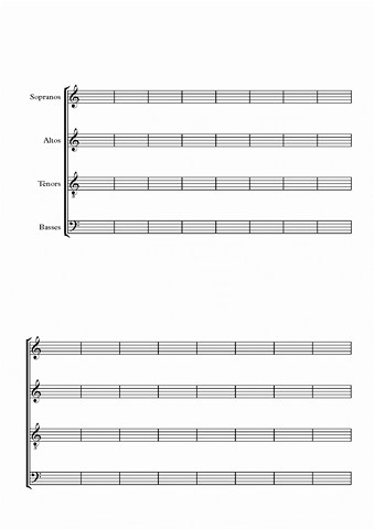 Papier musique 16 mesures pour quatuor vocal (P4-vx-16) Papier musique 16 mesures pour quatuor vocal