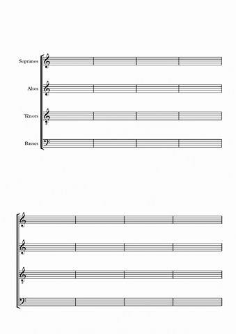 Papier musique avec 8 barres de mesures pour quatuor vocal (P4-vx-8) Papier musique avec 8 barres de mesures pour quatuor vocal