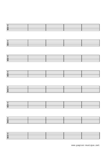 Tablature 5 mesures 8 lignes vierges (PS-GT) Tablature 5 mesures 8 lignes vierges