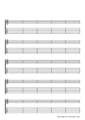Portées et tablature 25 mesures sans numérotation (PS-GTPATAB-30) Portées et tablature 25 mesures sans numérotation